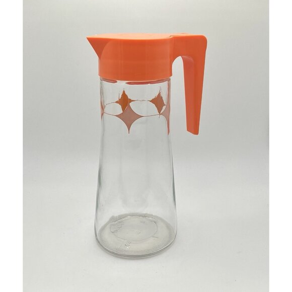 Vintage Anchor Hocking Orange Starburst Atomic Glass MCM Juice Pitcher 28 oz. - Picture 1 of 10